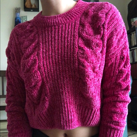 Pink Plush Cropped Sweater by Luv Lane. Super Cozy and Stylish! - Picture 5 of 16